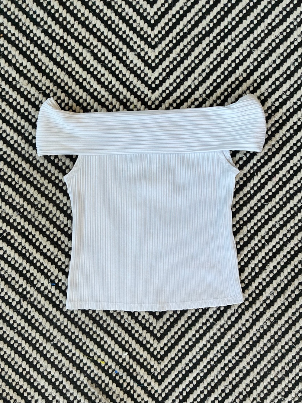 Madewell‎ White Off The Shoulder Ribbed Knit Top Short Sleeve minimalist Size S